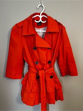 Luii Bright Orange Belted Trench Coat – Size L